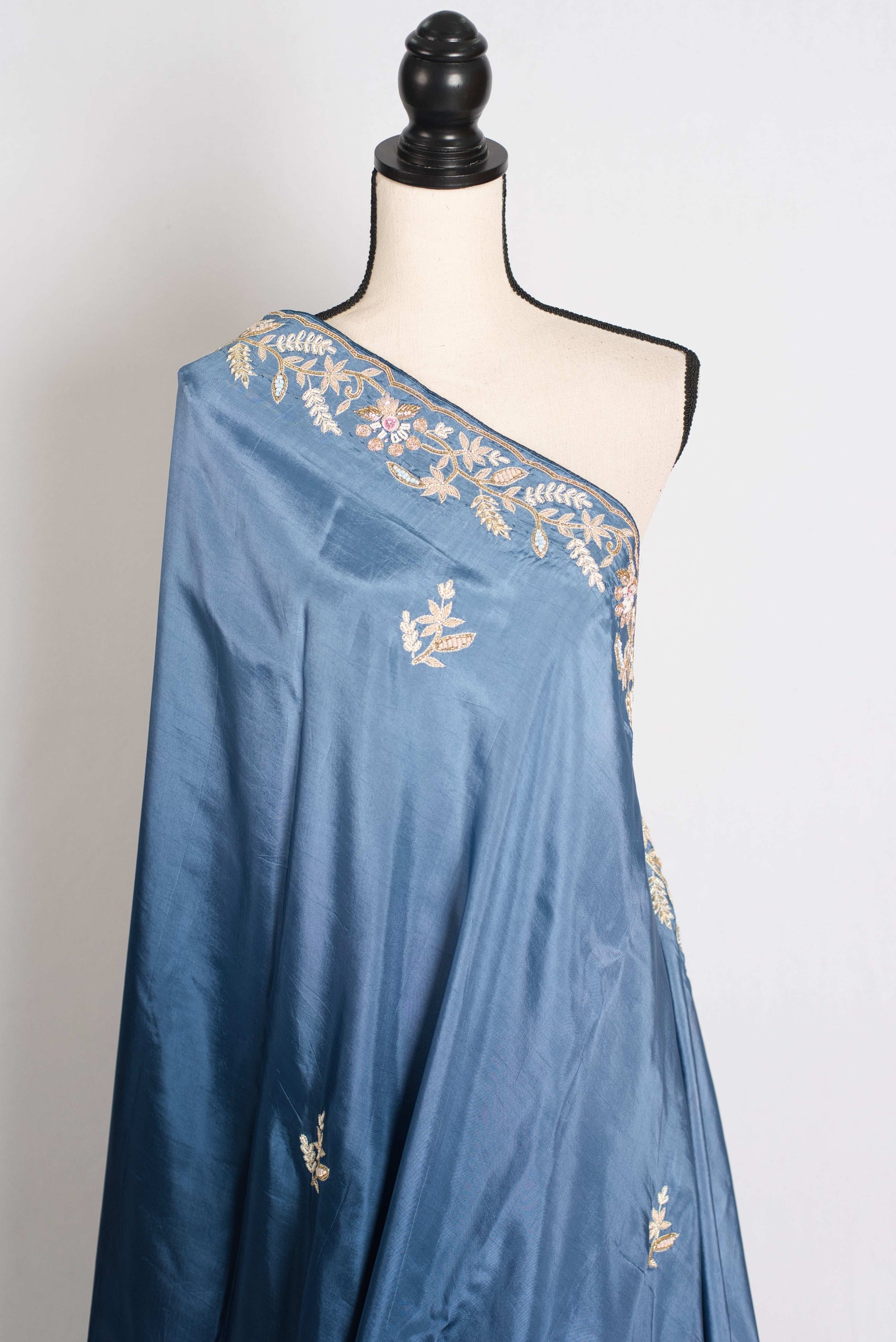 Aanya : Hand Embroidered Zardozi Party Wear Saree in Shades of Blue image 4