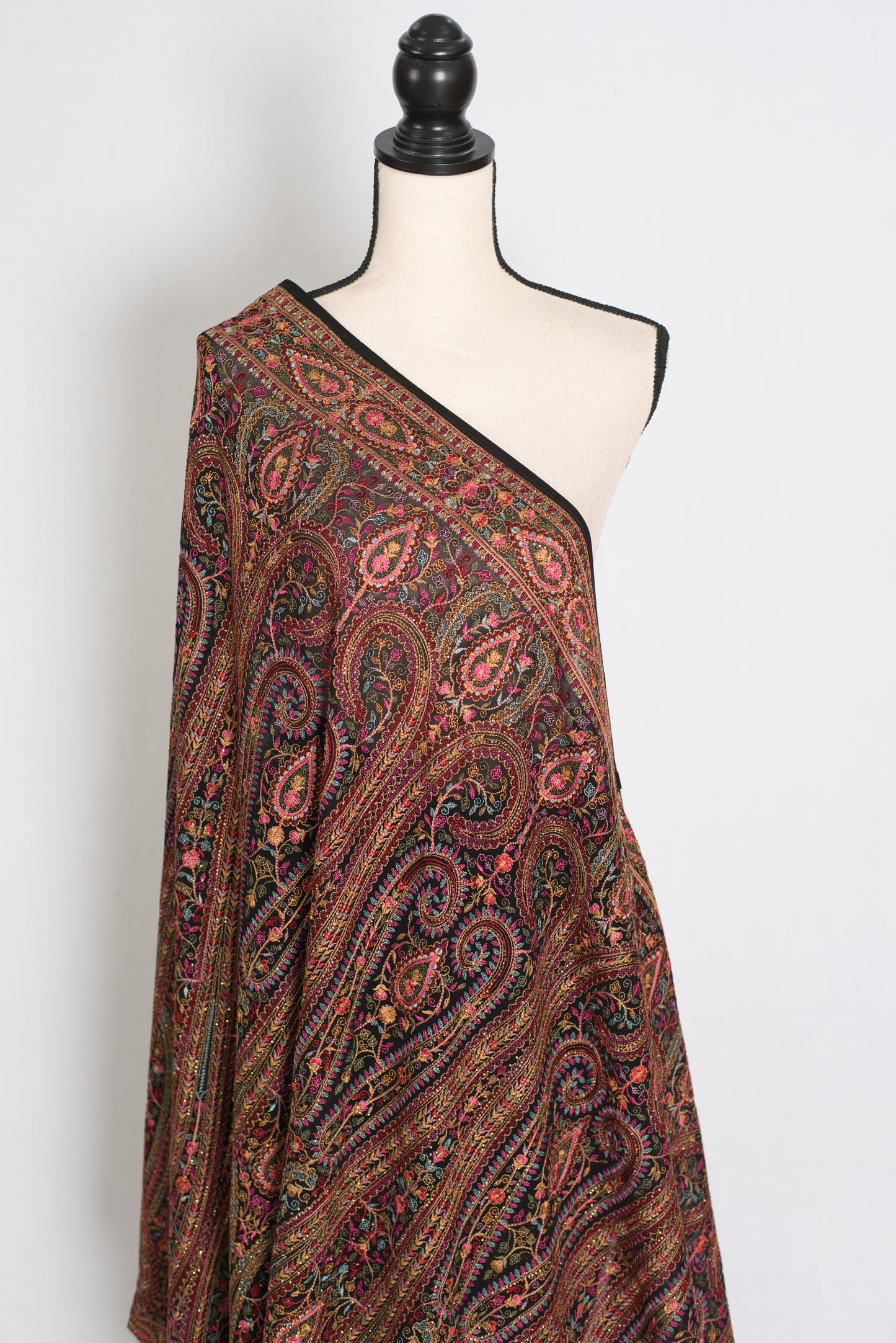 Pritha | Black Georgette Saree | All-Over Intricate Kashmiri Embroidery Jaal image 3