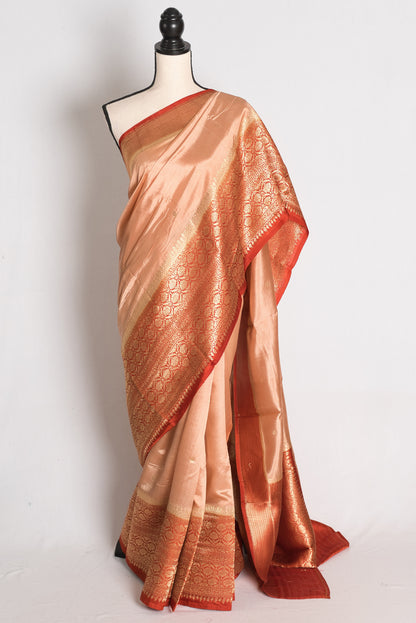 Naima: Sandalwood Brown and Rust Wide Border Mango Silk Banarasi Saree image 0