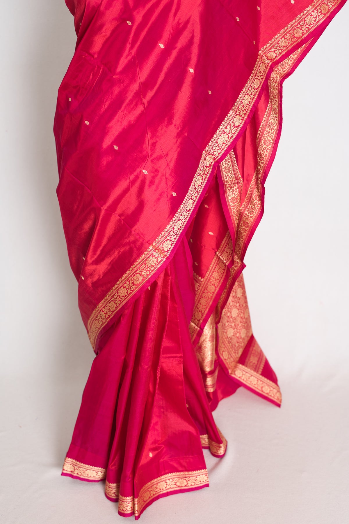 Rosy Pink Banarasi saree — pallu view
