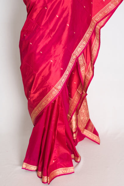 Rosy Pink Banarasi saree — pallu view