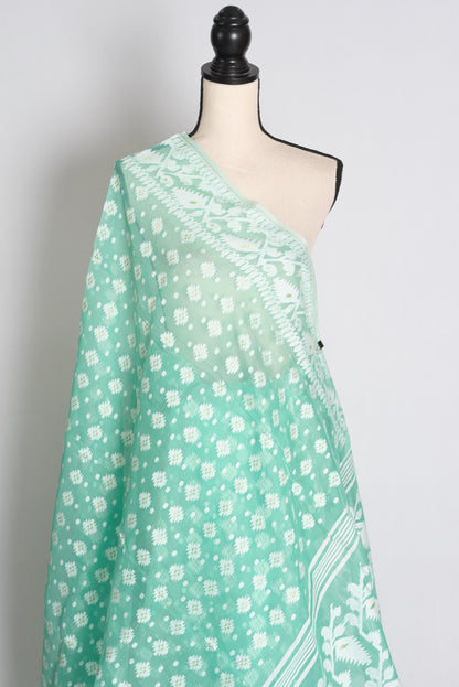 Sea Green and White Jamdani saree — border detail