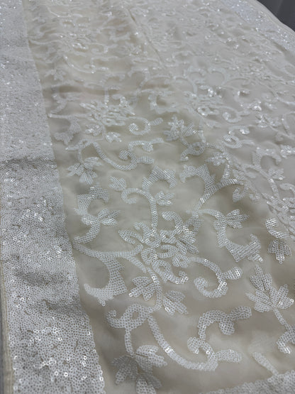 Damini | Ivory White Sequin Georgette Cocktail Saree | Classic Embroidery image 3