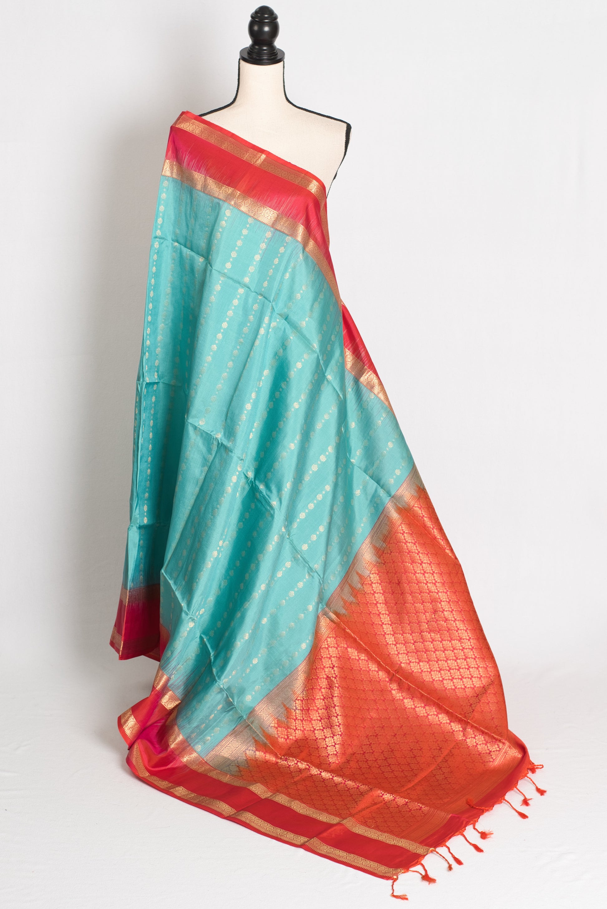 Asha : Blue and Orange Silk Mark Certified Kanchipuram Silk Saree image 1