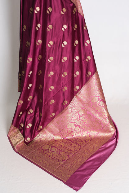 Ritaja : Deep Wine and Pink Semi Mashru Banarasi Silk Saree with 42 Size Blouse image 6