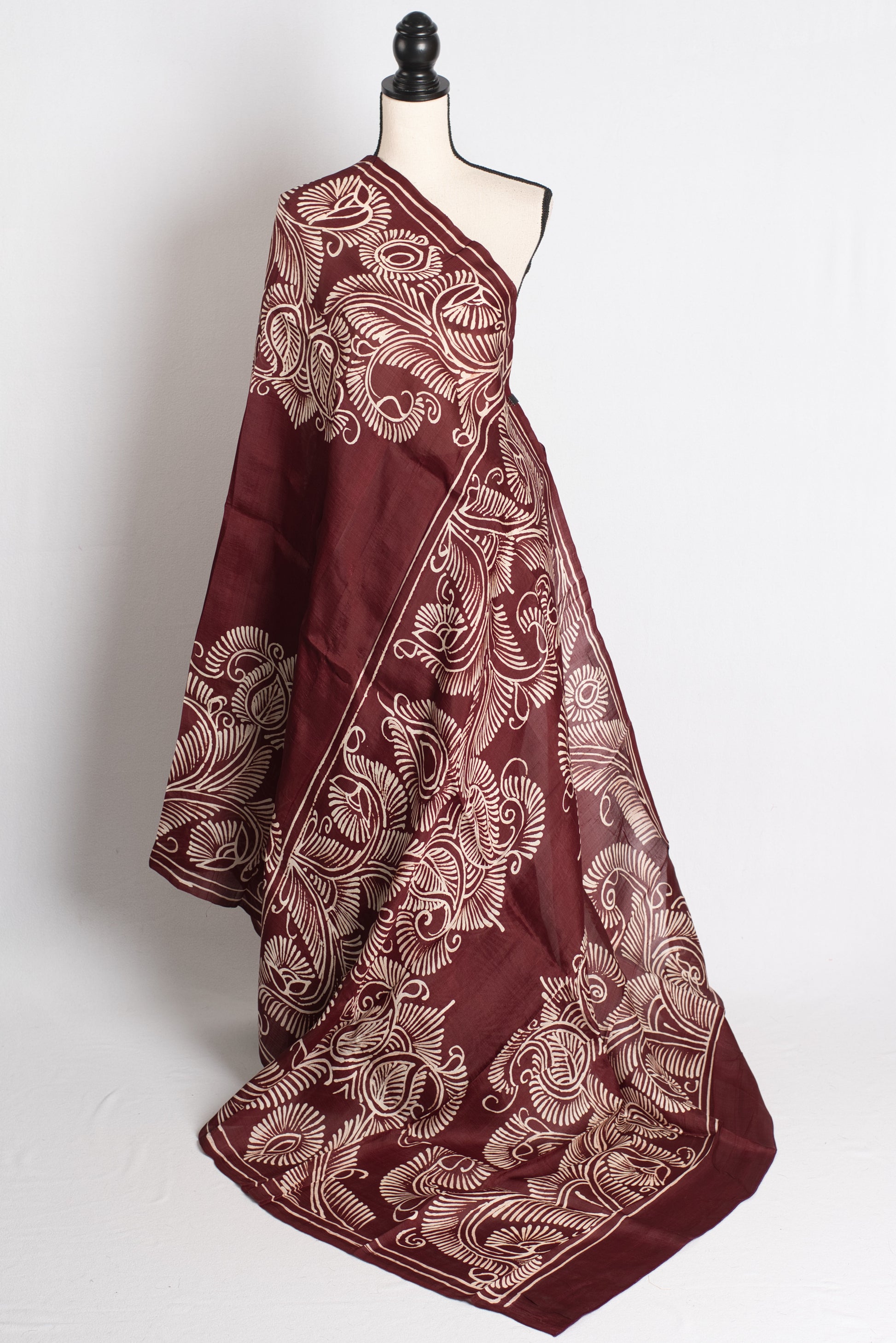 Kavya - Coffee Brown Batik Handcrafted Pure Silk Saree image 1