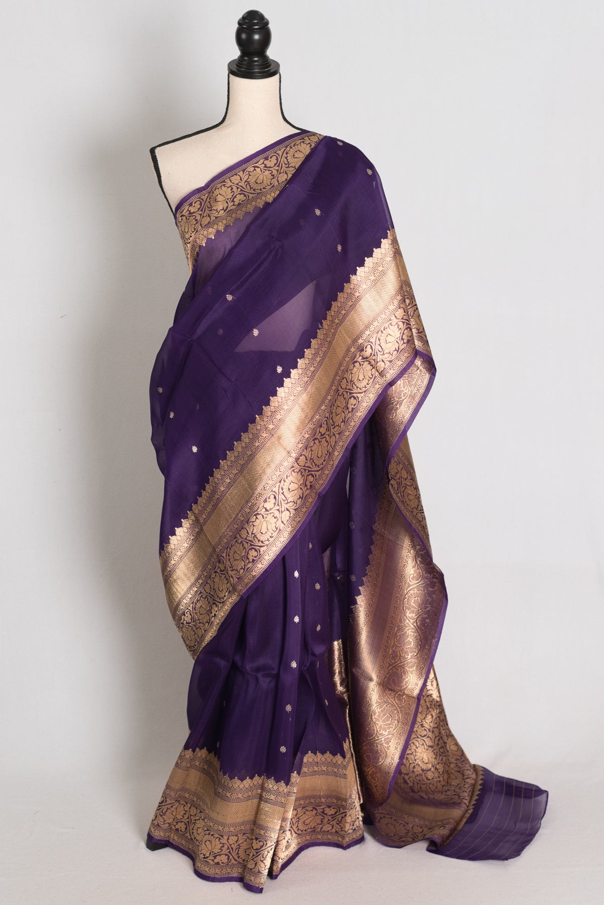Purple and Gold Banarasi saree — view