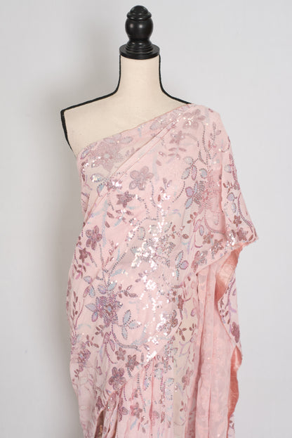 Ila | Baby Pink Soft Net Saree | Ready-to-Wear Set with Size 36 Stitched Blouse image 7
