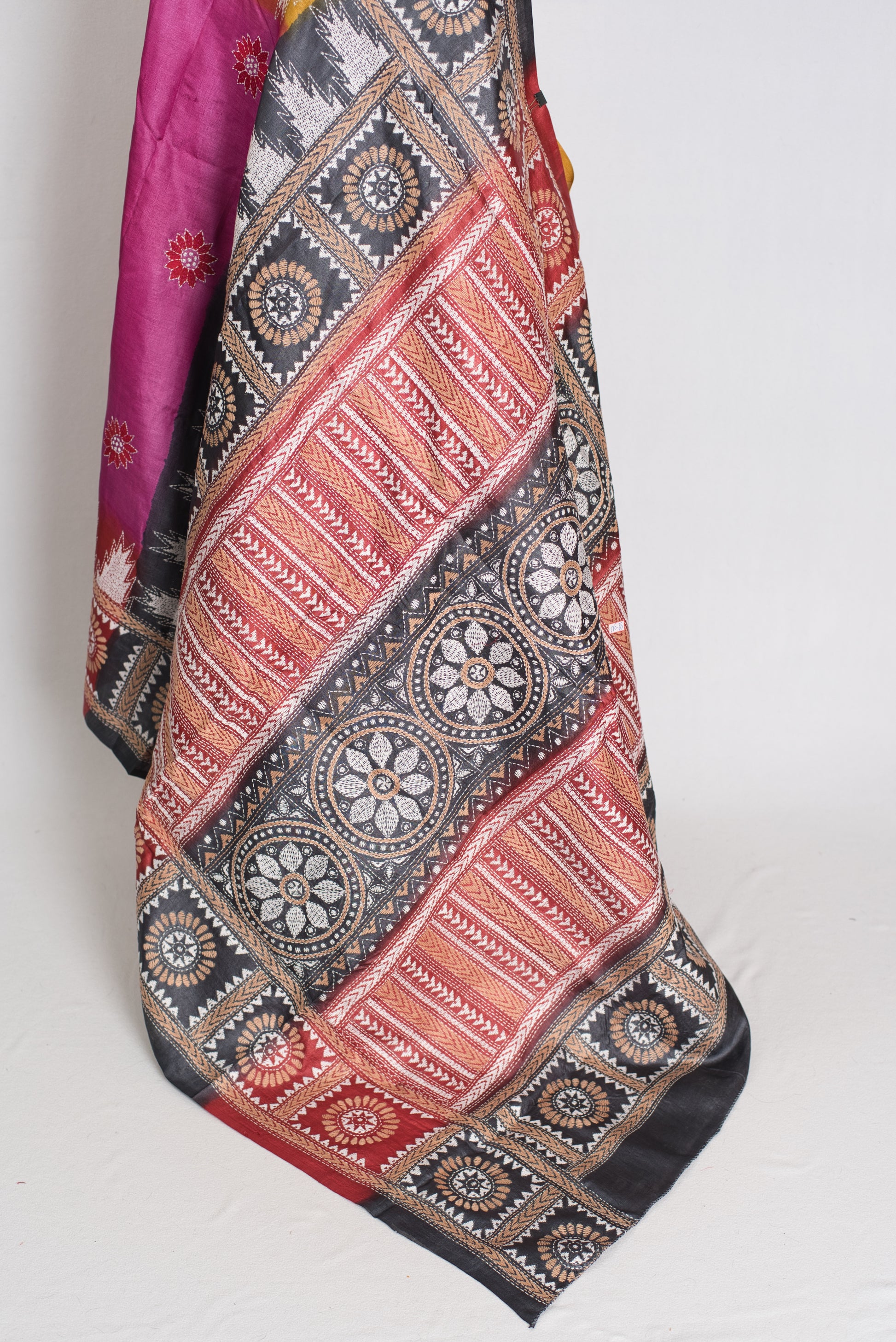 Anahita : Silk Mark Certified Tussar Silk Hand Embroidery Kantha Stitch Saree image 3