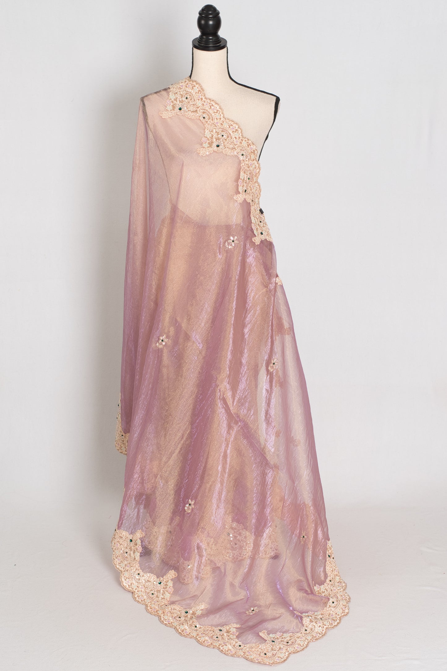 Priya | Lavender Soft Tissue Scalloped Embroidery Saree | Pastel Partywear image 1