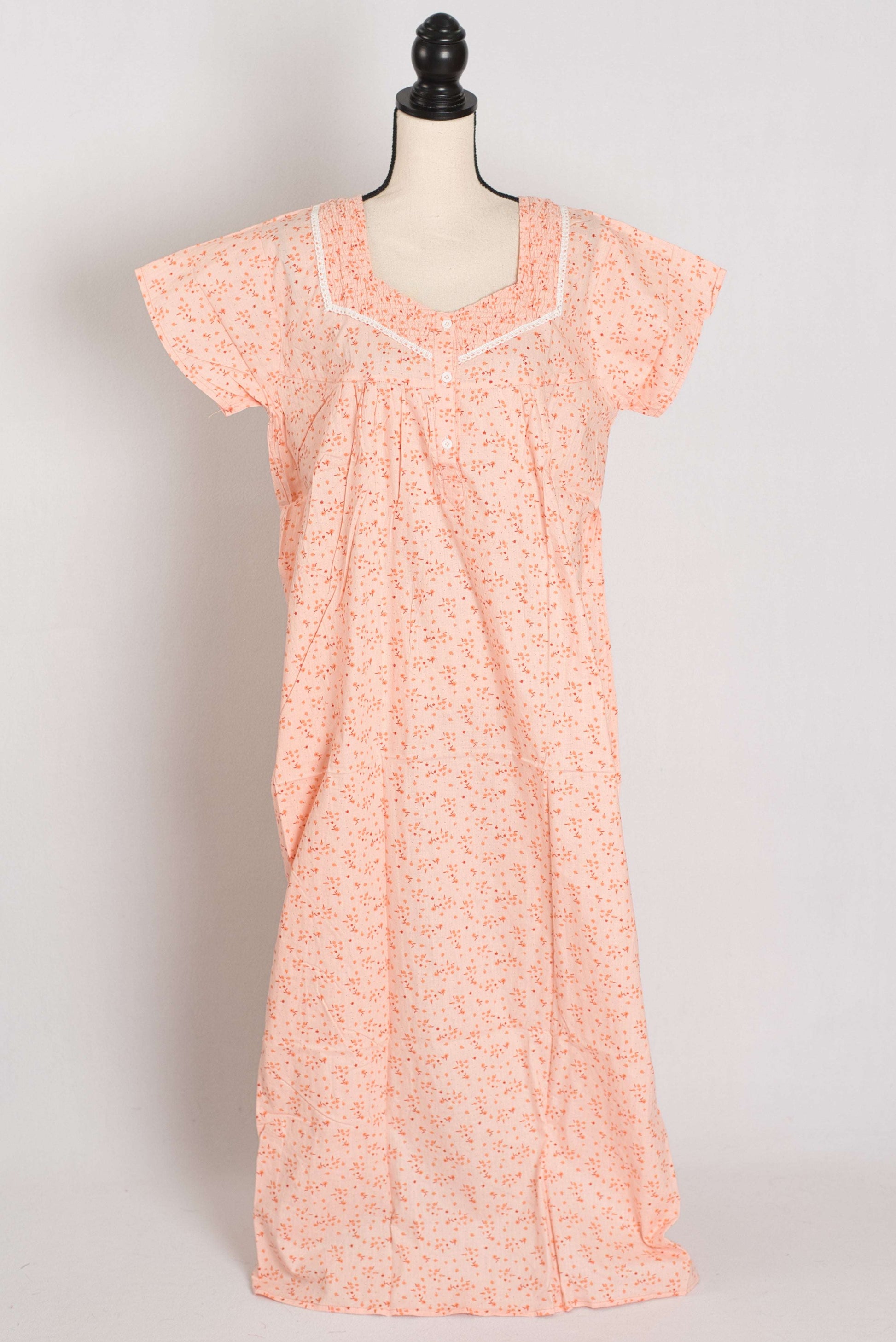 Floral Printed Peach Women Indian Cotton Nighty in Regular Size image 1