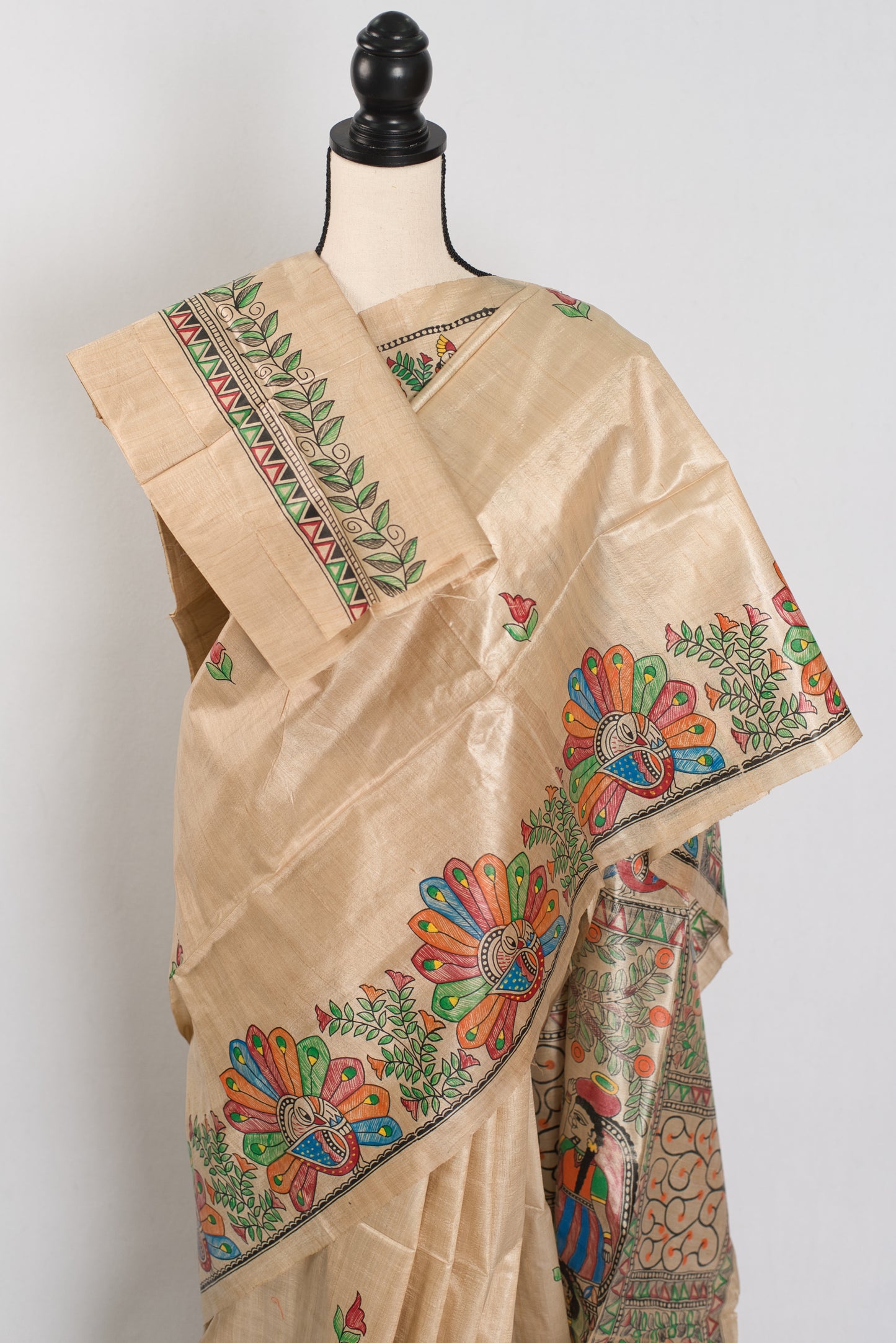 Gauri: Hand-Painted Madhubani Tussar Silk Saree | Silk Mark Certified image 2