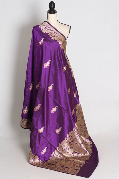 Gauri: Eggplant Purple Kadwa Banarasi Silk Saree with Gold Zari image 1