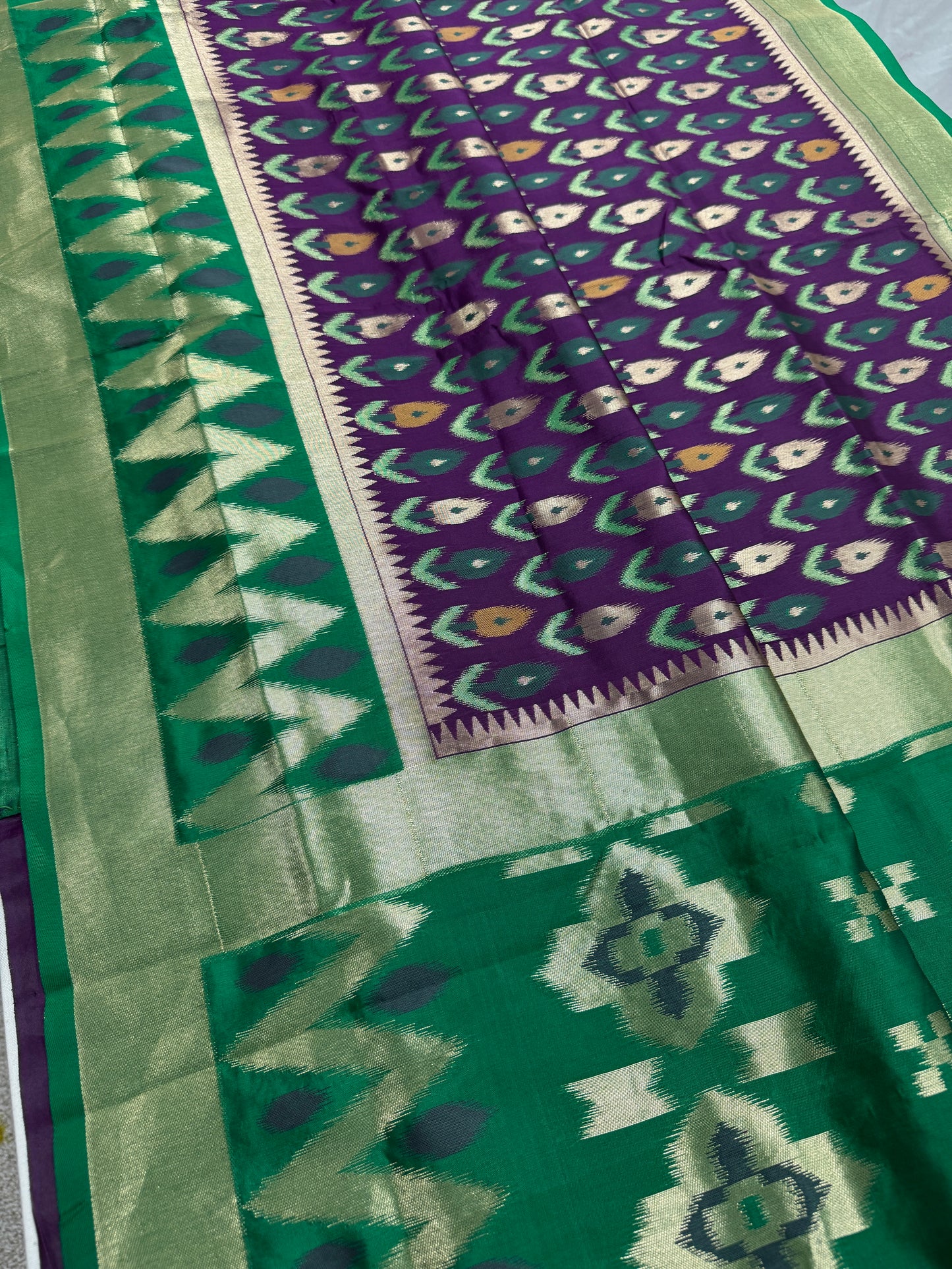 Sabina | Royal Purple & Emerald Green Art Silk Pochampally Saree image 2