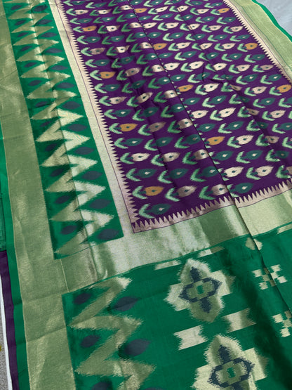Sabina | Royal Purple & Emerald Green Art Silk Pochampally Saree image 2
