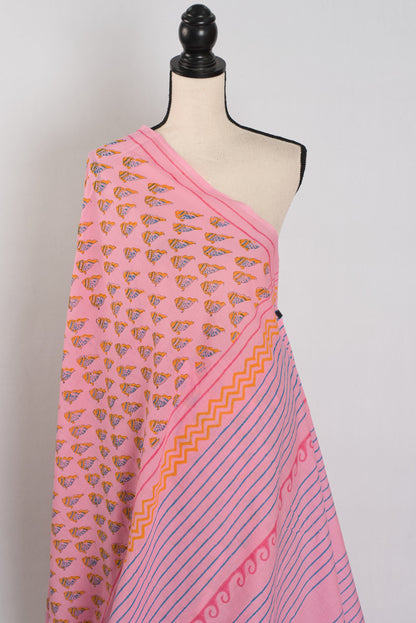 Sia: Pink Contemporary Fish Motif Mulmul Cotton Saree | Artistic Daily Wear image 4
