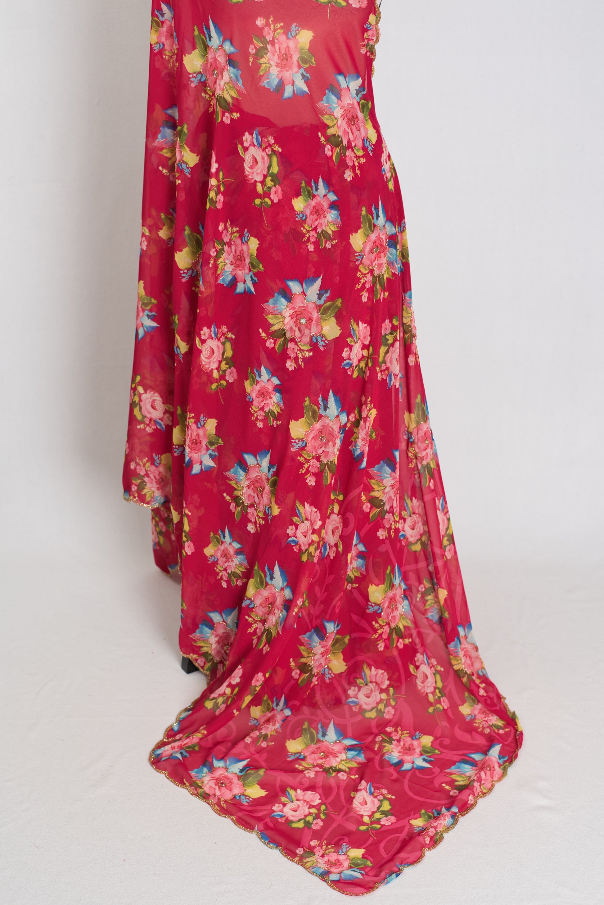 Indra : Dark Pink Floral Georgette Embroidery Designer Saree image 2