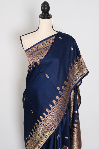 Ayesha | Midnight Blue Premium Mashru Banarasi Silk Saree image 5