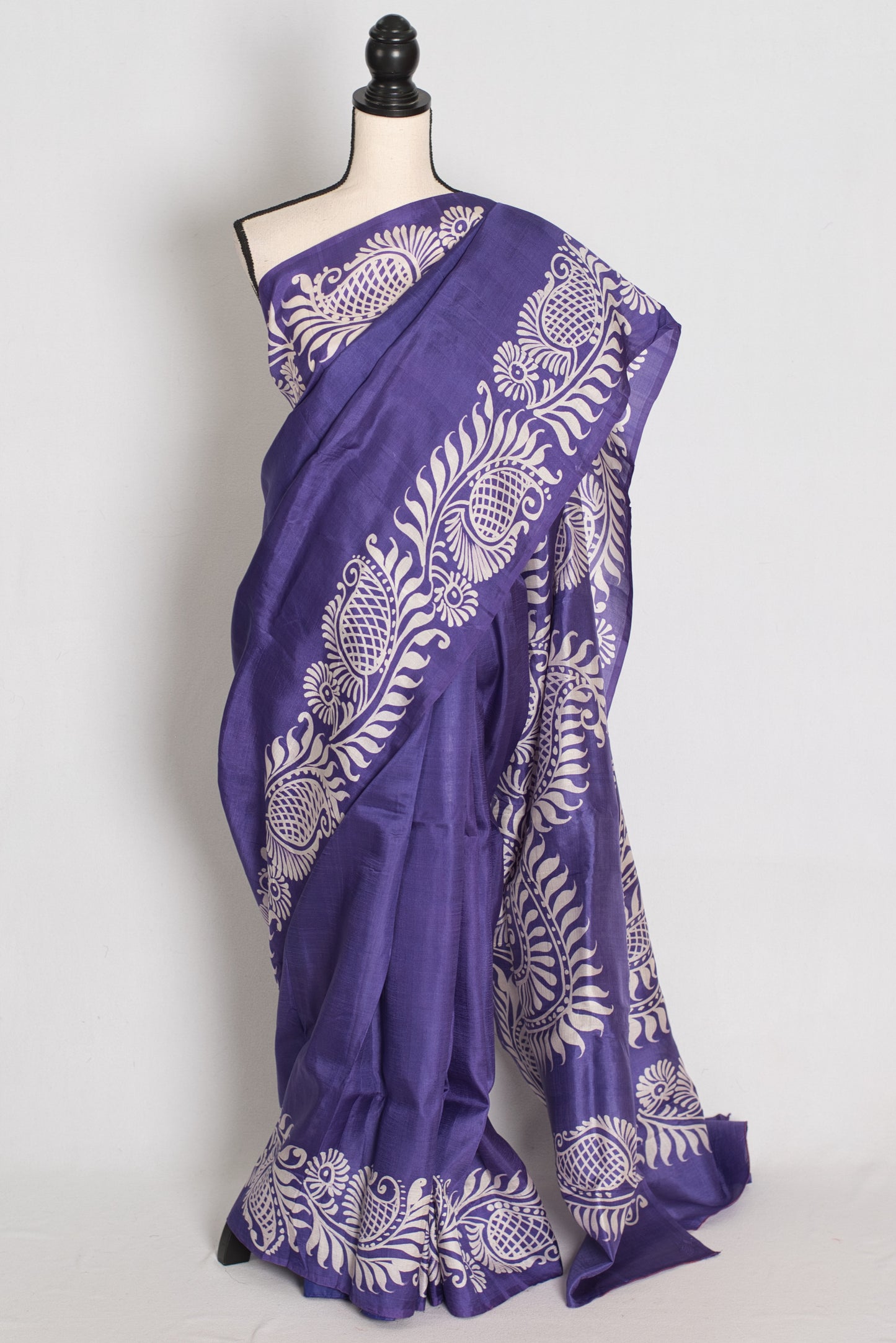 Malathi : Purple and Off-White Hand Batik Pure Murshidabad Silk Saree image 0