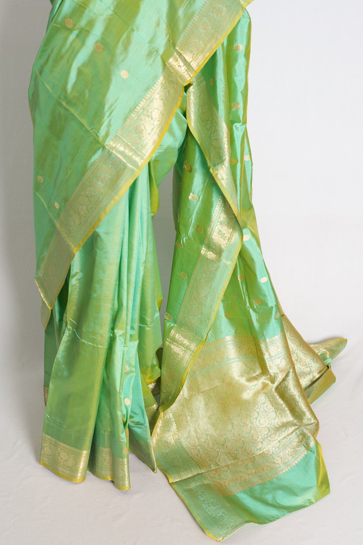 Malathi: Sea Green and Gold Katan Silk Banarasi Saree image 5