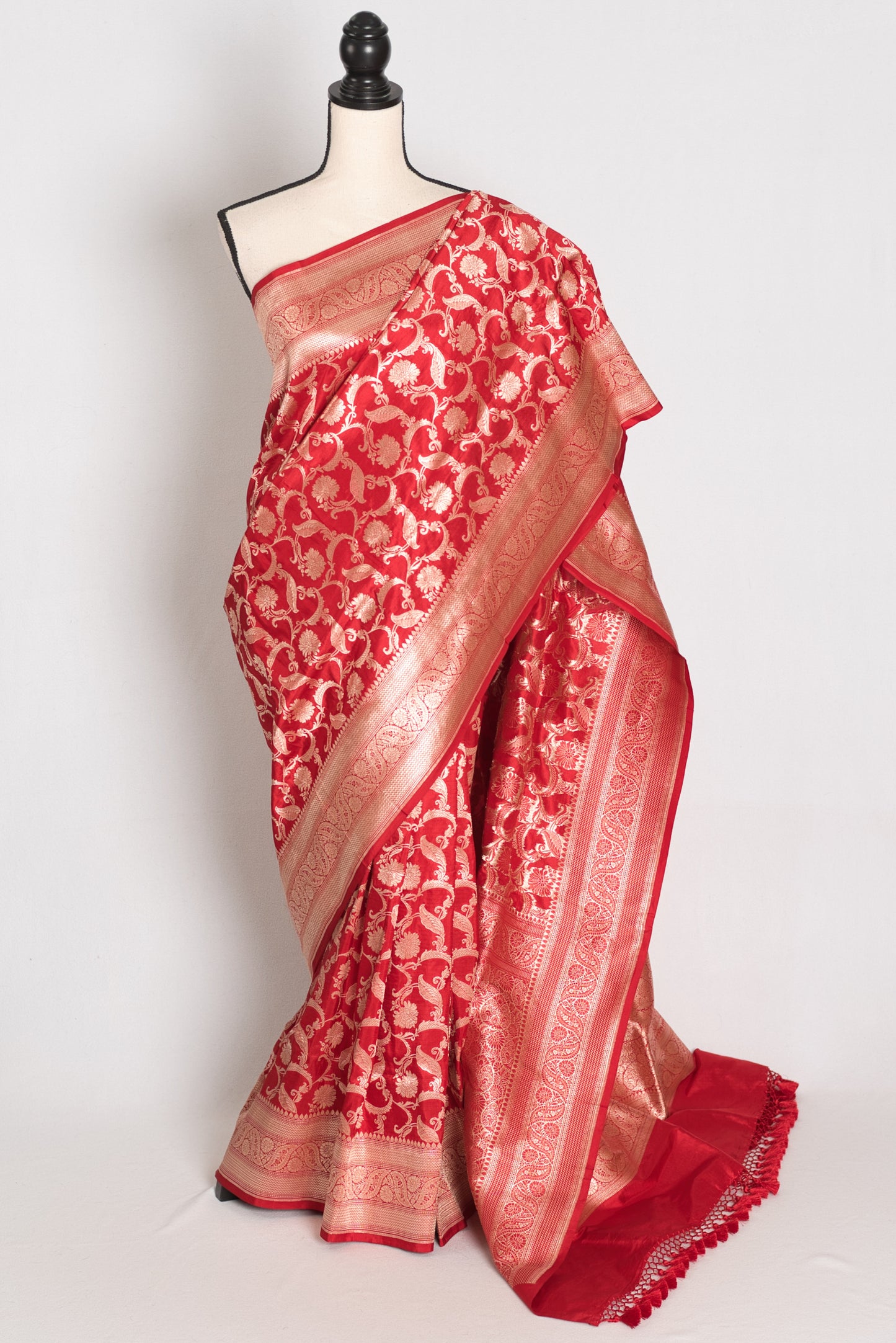 Subha : Red and Gold Katan Silk Jangla Bridal Banarasi Saree image 0