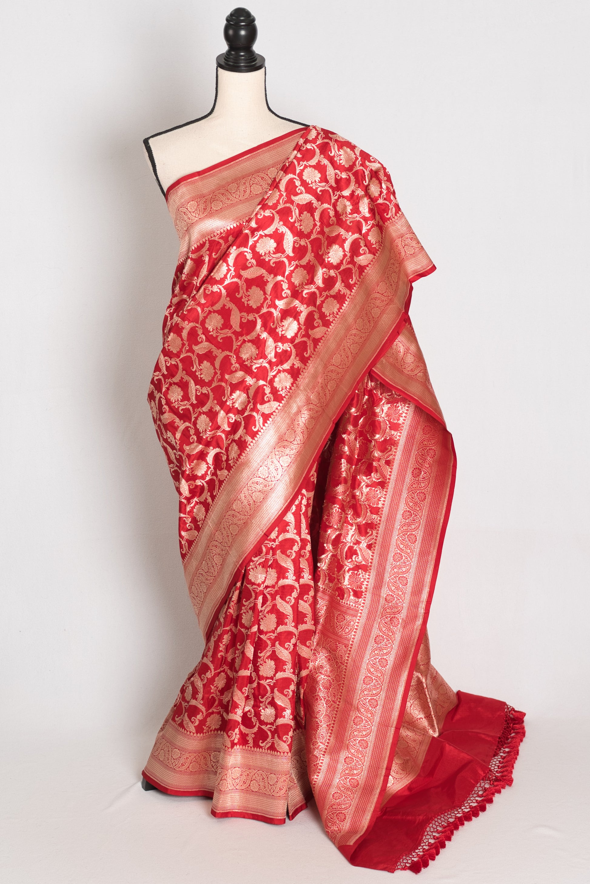 Subha : Red and Gold Katan Silk Jangla Bridal Banarasi Saree image 0