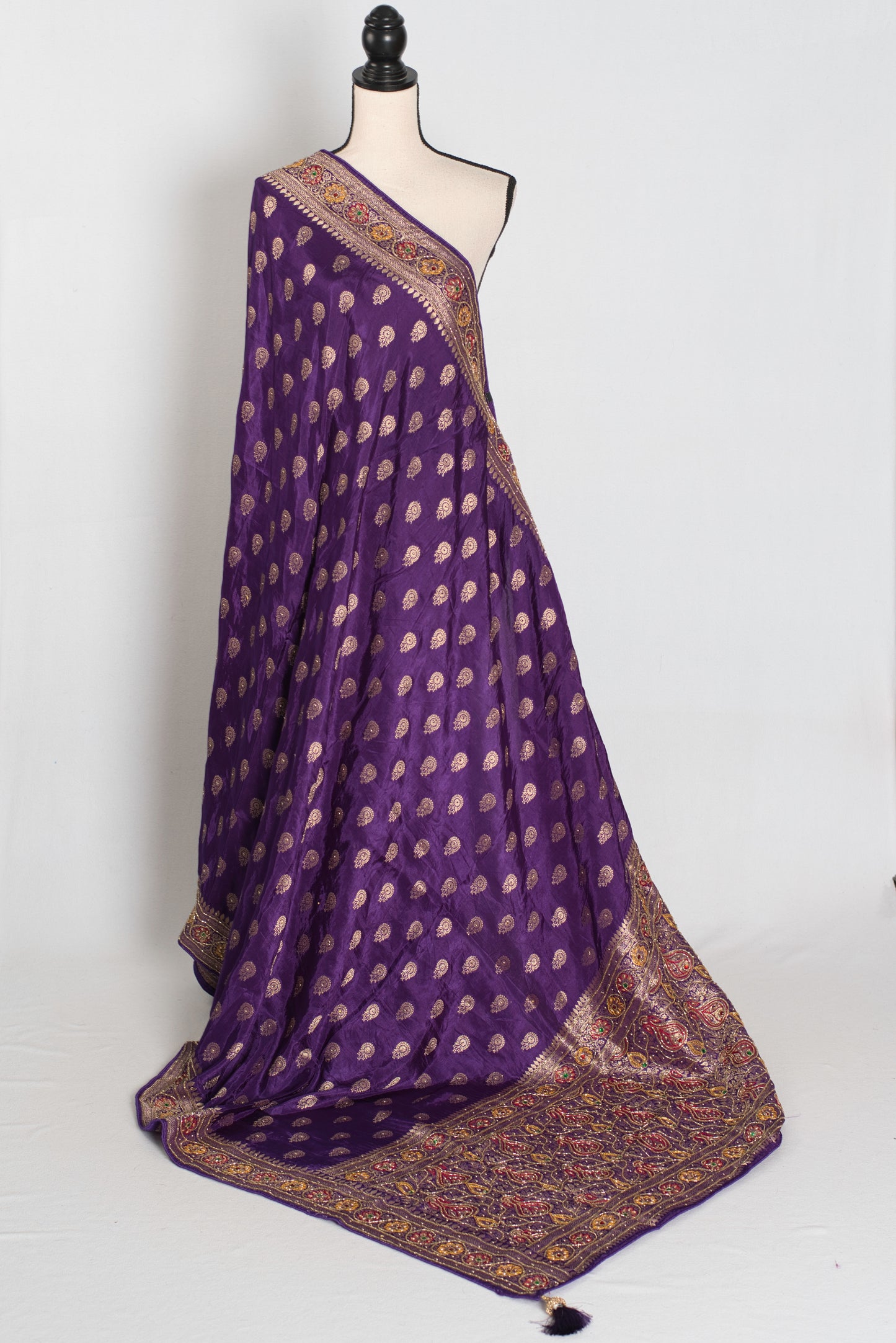 Priya : Purple and Gold Dola Silk Banarasi Saree with 40 Size Blouse image 3