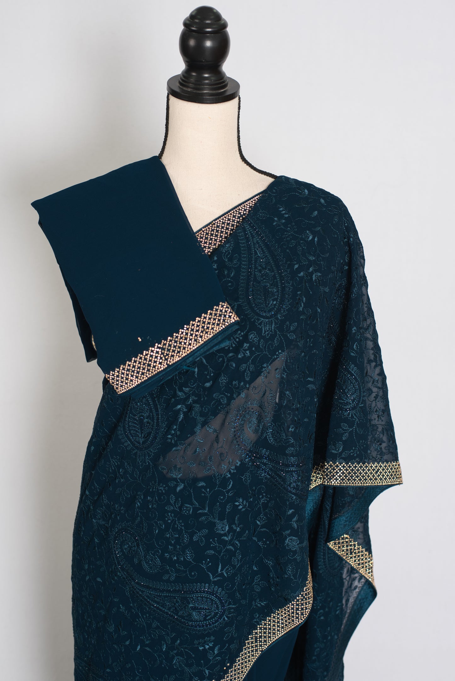 Sia | Cobalt Blue Georgette Kashmiri Embroidery Saree| Designer Cocktail Glamour image 2