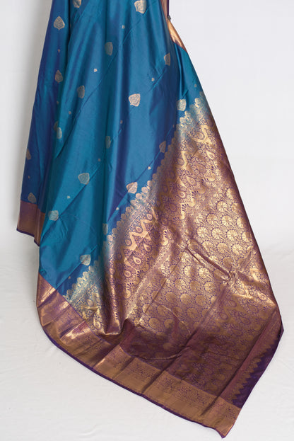 Nithya : Peacock Blue & Purple Contrast Semi Silk Kanjivaram Saree image 3
