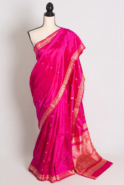 Giri : Certified Silk Banarasi Saree with Resham Work in Hot Pink image 0