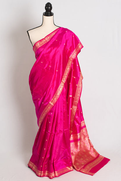 Giri : Certified Silk Banarasi Saree with Resham Work in Hot Pink image 0