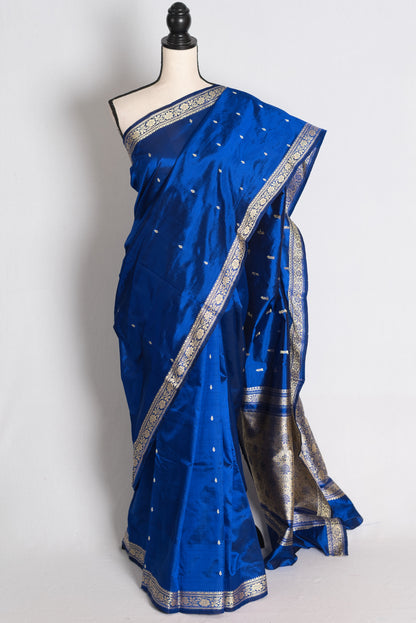 Mrinal: Dark Blue Pure Katan Banarasi Silk Saree image 0