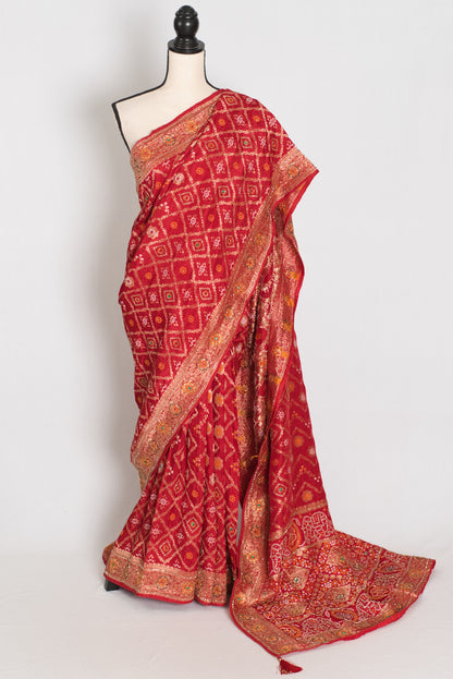Rukhmini | Red Dola Silk Bridal Banarasi Saree | Hand Embroidery Work image 0