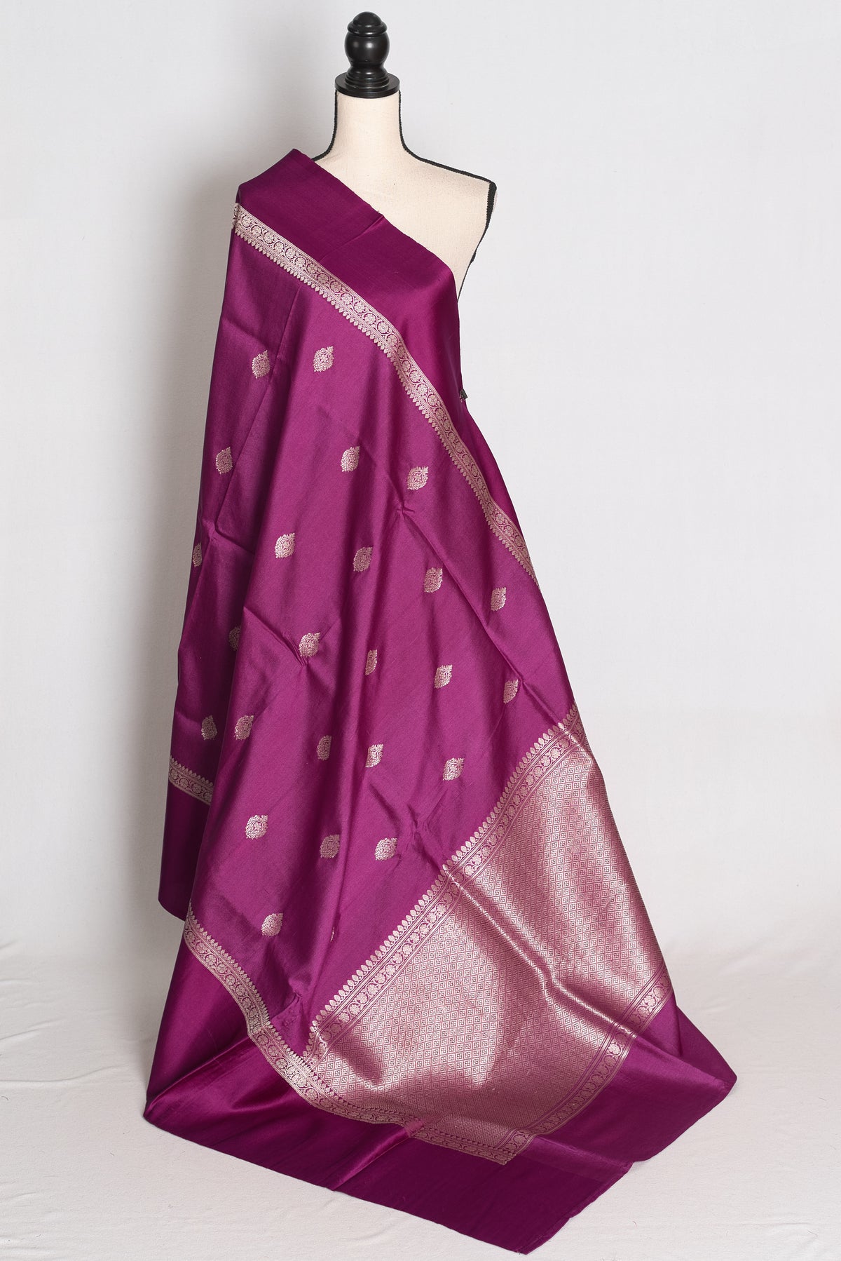 Girish : Deep Plum Tussar Silk Banarasi Handwoven Saree with Solid Satin Border image 1