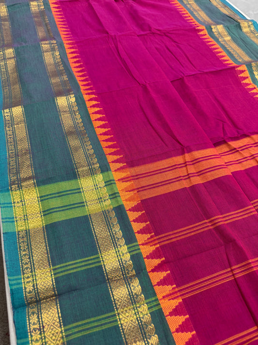Kaviya: Dark Pink Kanchi Cotton Saree - Handwoven South Indian Elegance image 0
