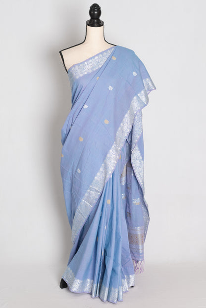 Asha : Dusky Lilac & Silver Pure Cotton Assamese Saree | Authentic Handloom image 0