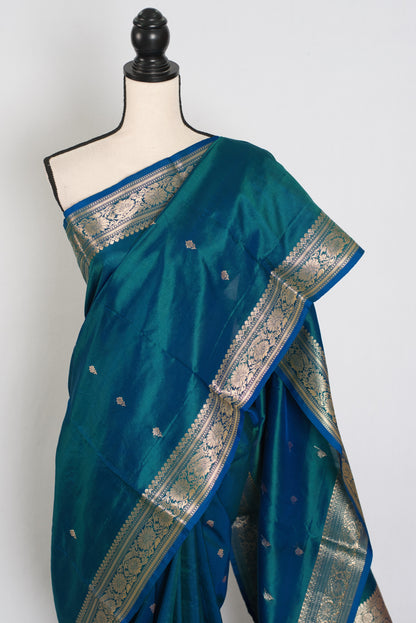 Mayuri | Peacock Blue Pure Katan Silk Banarasi Saree | Silk Mark Certified image 6