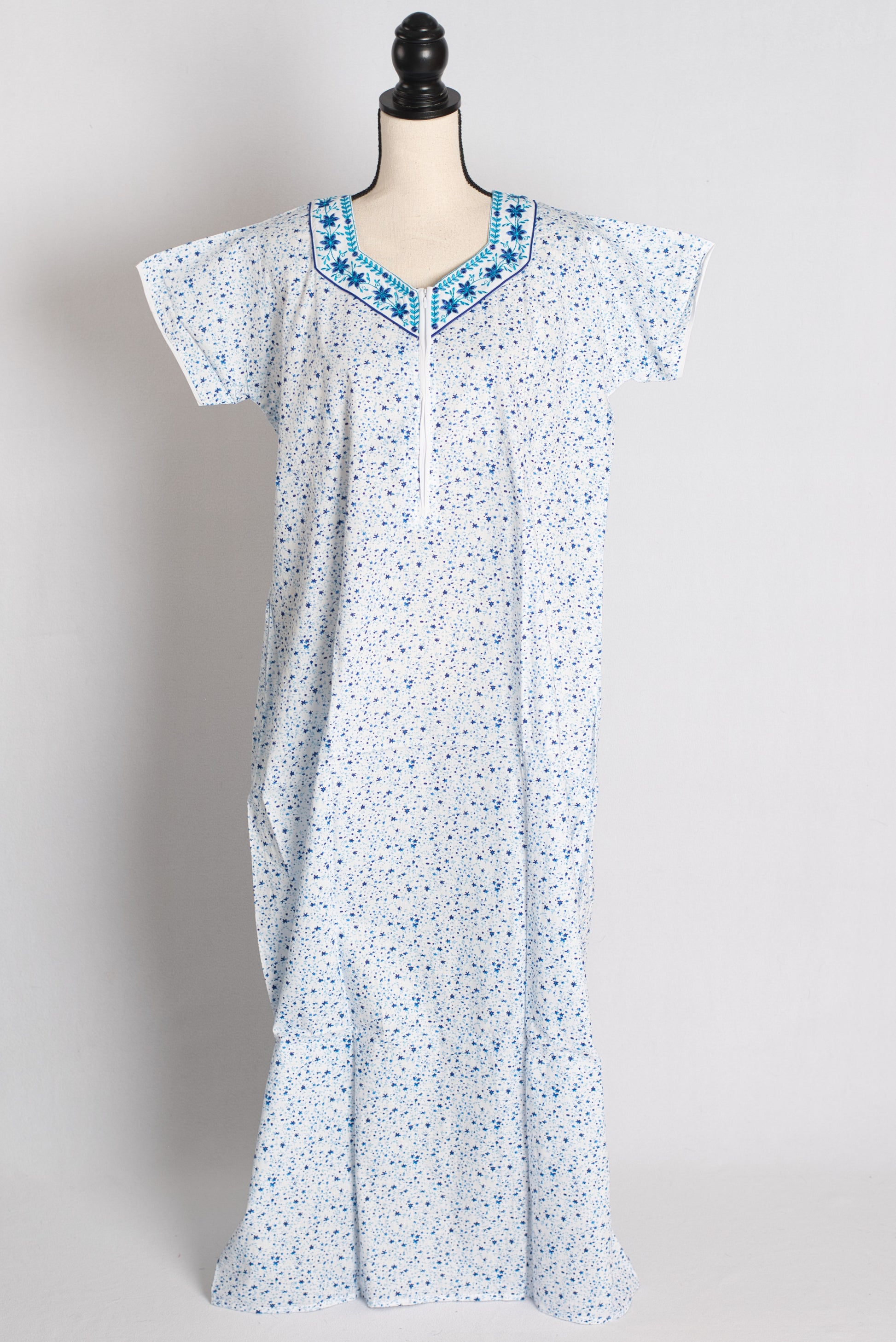 White and Blue Printed Pure Cotton Nightwear in Regular Size image 1