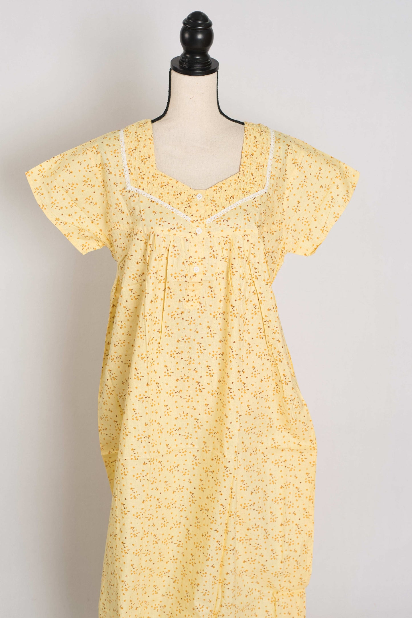 Floral Printed Yellow Women Indian Cotton Nighty in Regular Size image 0