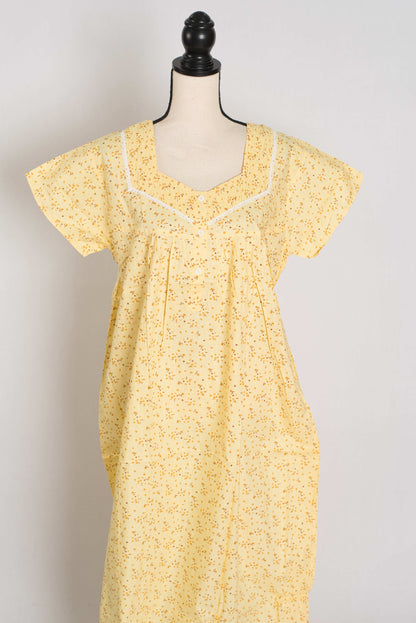 Floral Printed Yellow Women Indian Cotton Nighty in Regular Size image 0