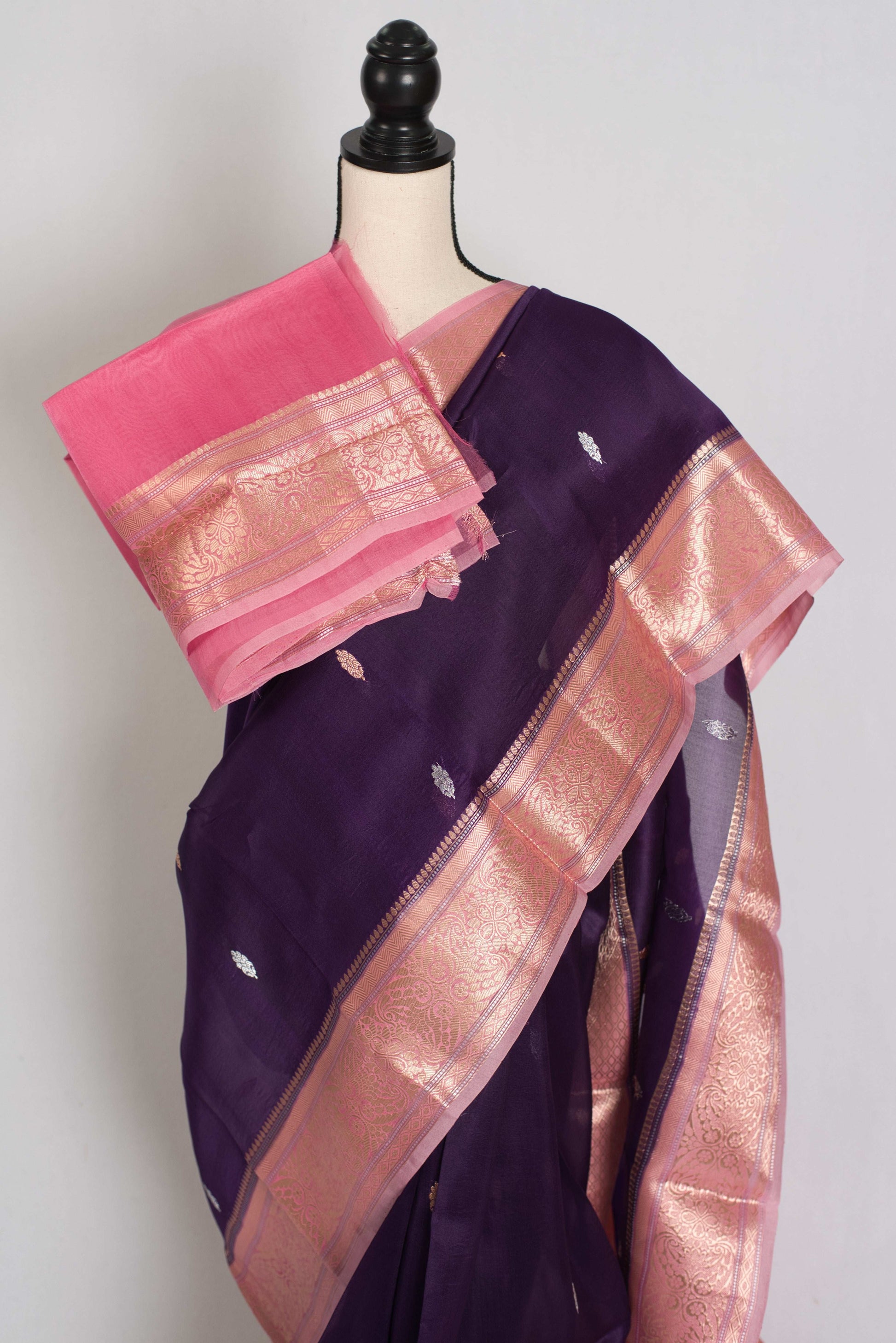 Nandini : Silk Mark Certified Purple with Pink Organza Banarasi Saree image 2