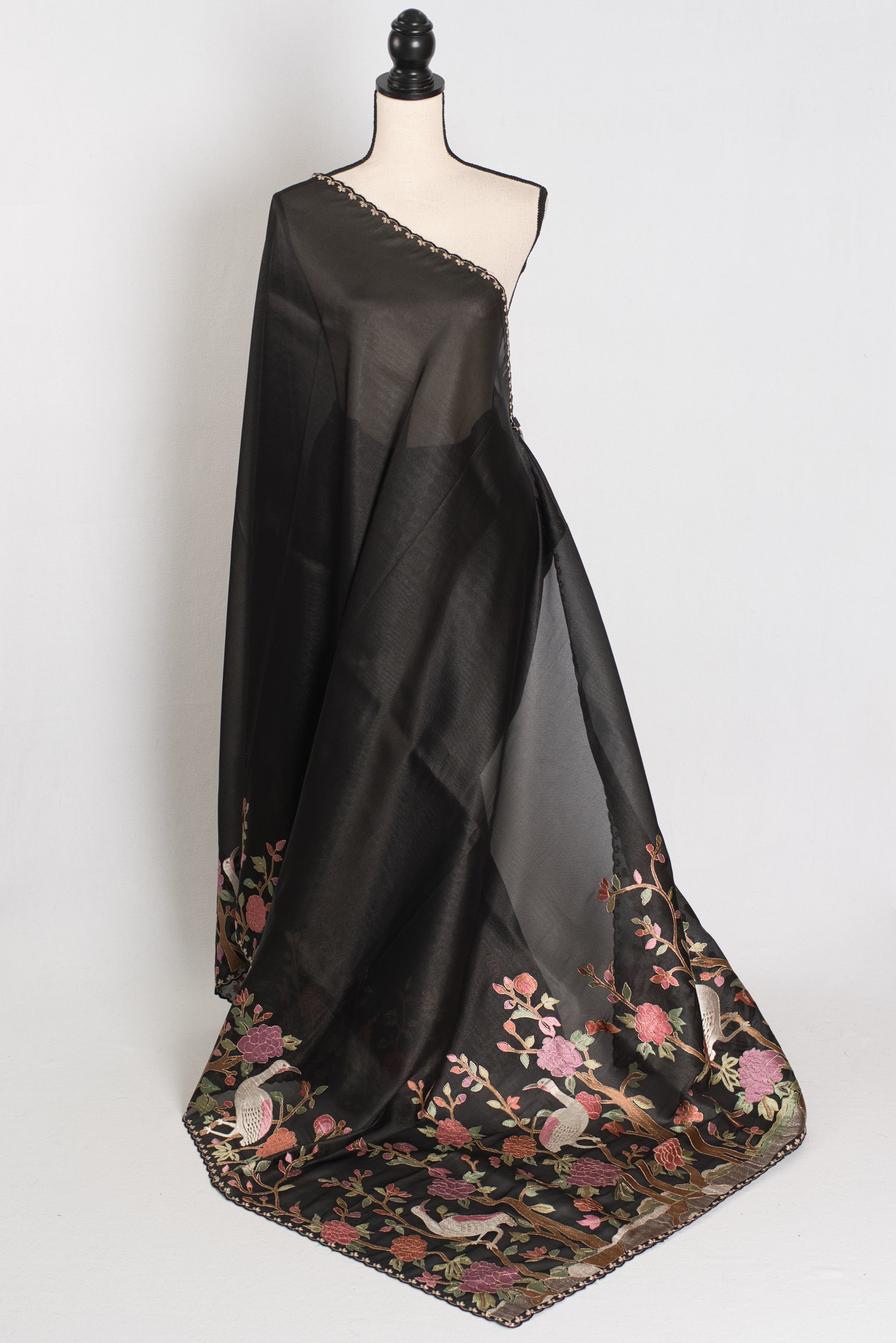 Raji : Black Thread Embroidery Party Wear Organza Saree image 1