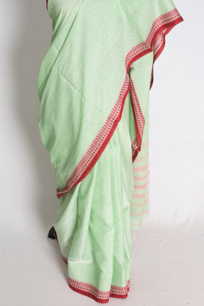 Sheuli: Sea Green and Red Soft Cotton Dhaniakhali Saree image 5