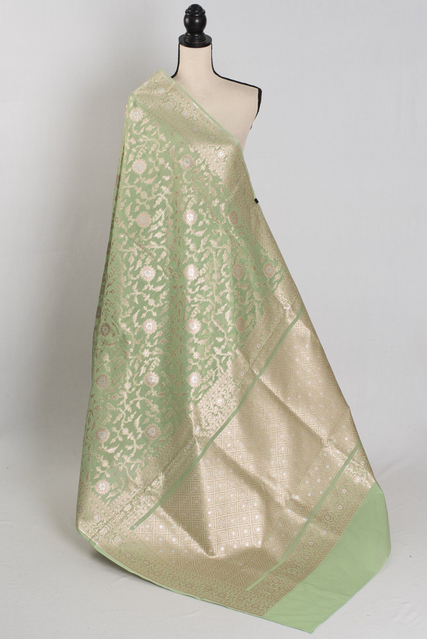 Mohini: Sea Green & Gold Jamdani Banarasi Saree | Cotton Silk Fusion image 1