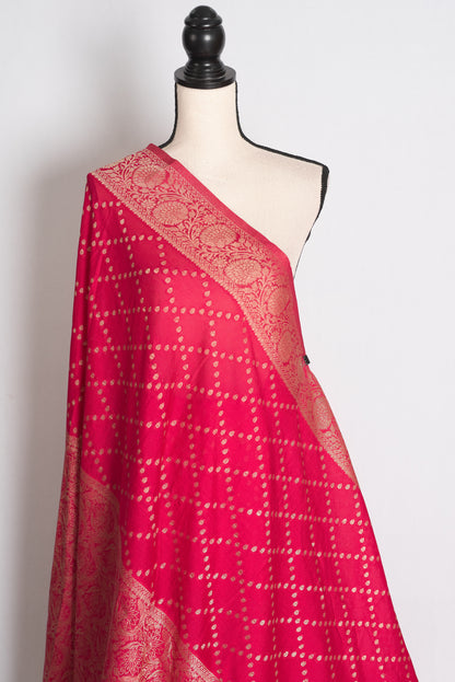 Ria: Rani Pink Semi Georgette Banarasi Saree with Half Skirt Brocade Border image 4
