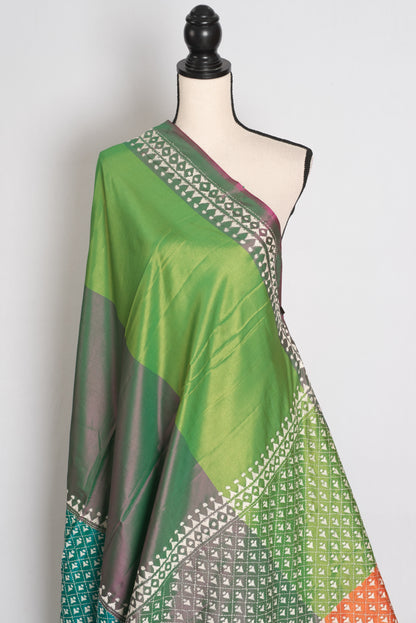 Damini : Green Semi Silk Kantha Embroidery Saree with 42 Size Stitched Blouse image 5