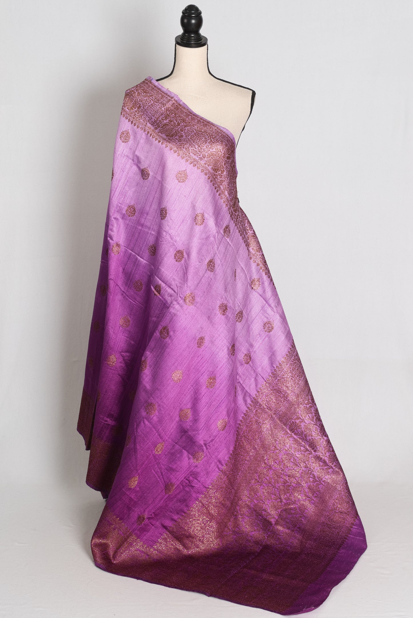 Gracy : Shades of Mauve Purple Ombre Hand Woven Raw Silk Banarasi Saree image 1