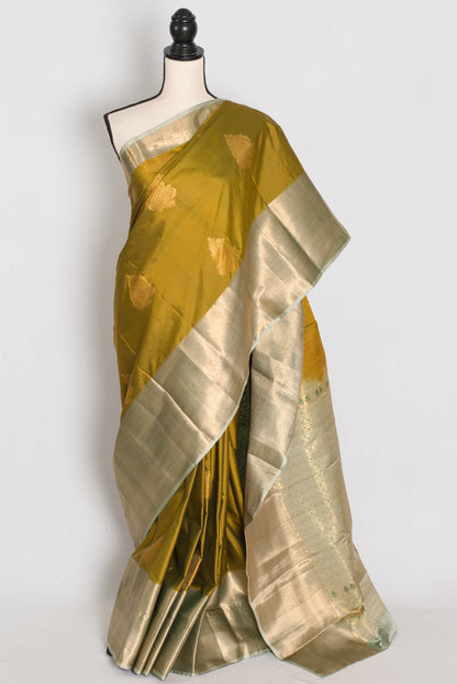 Harini – Olive Green Semi Silk Kanjivaram Saree with Sage Green Wide Border image 0