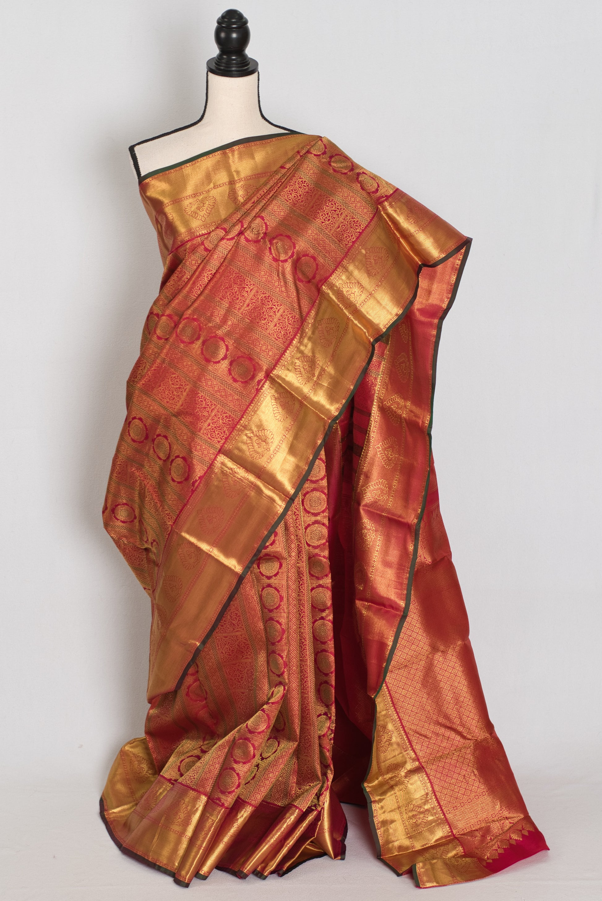 Kalyani : Dark Pink & Gold Bridal Kanjivaram Brocade Saree (Silk Mark Certified) image 0