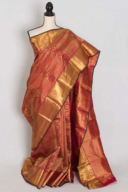 Kalyani : Dark Pink & Gold Bridal Kanjivaram Brocade Saree (Silk Mark Certified) image 0